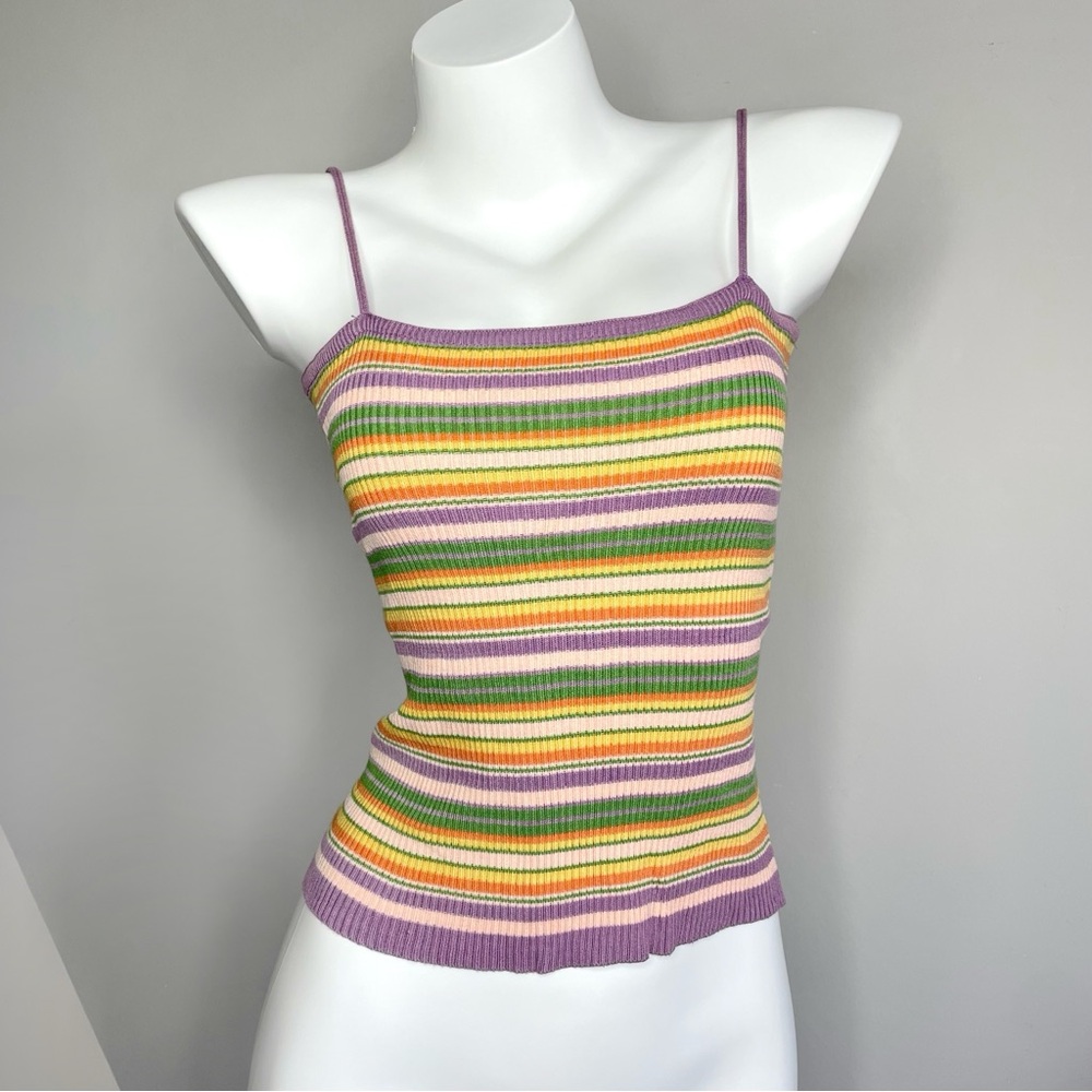 Whimsical Purple Striped Crop Cami Top